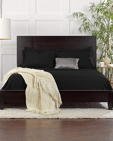 Pure Bamboo Queen Sheets, Genuine 100% Organic Viscose Derived from Bamboo Bed Sheet Set, Luxuriously Soft & Cooling, Double Stitching, 2 Year Quality Promise (Queen, Black)