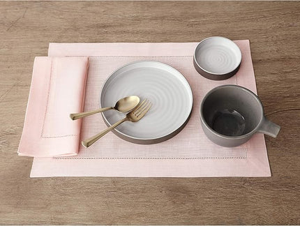 Solino Home Linen Cloth Placemats Set of 6-100% Pure Linen Hemstitch Pink Placemats 14 x 19 Inch - Classic Hemstitch Table Place Mats for Christmas