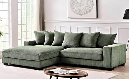 Luxe Oversized Two-Piece Sectional Couches for Living Room, 102.4-Inch L Shaped Sofa with Chaise, Upholstered with Corduroy Fabric, Dark Green (Left Facing)