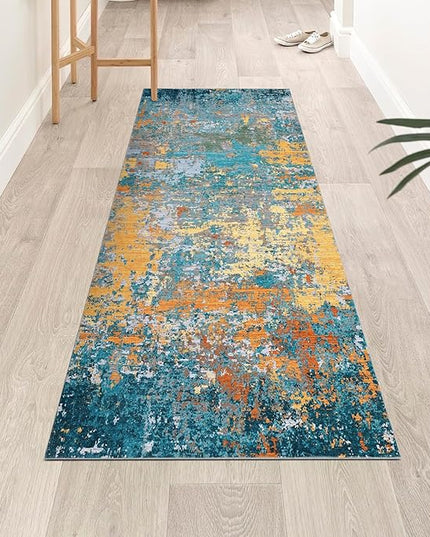 Modern Abstract 2x7 Runner Rug Washable Non Slip Stain Resistant Rug for Hallway Kitchen Bedroom Non Shedding Low Pile Indoor Floor Cover,Multi Color