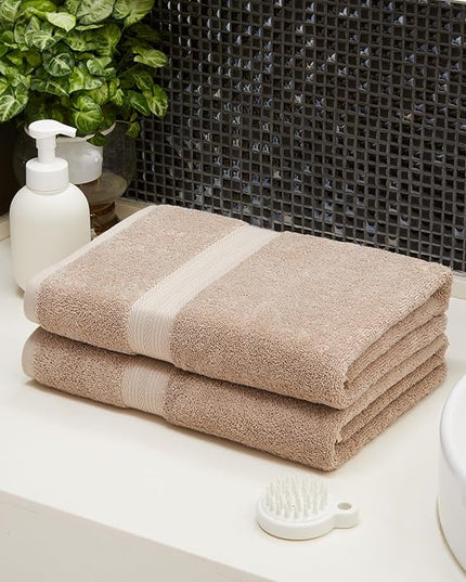 Amazon Basics Fade-Resistant 100% Cotton Bath Towel, 2 Pack, 30"x54", Taupe