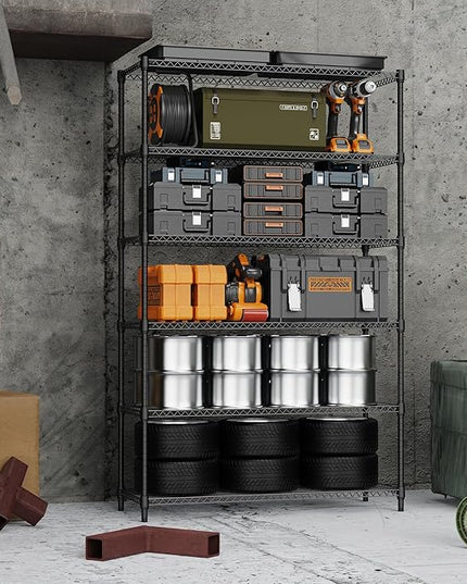 6 Tiers Storage Shelves Load 2100LBS, Metal Shelving Wire Metal Shelving Unit Shelves for Storage Adjustable Garage Shelving for Pantry Kitchen Garage Black 17.7" D x 47.3" W x 82.4" H