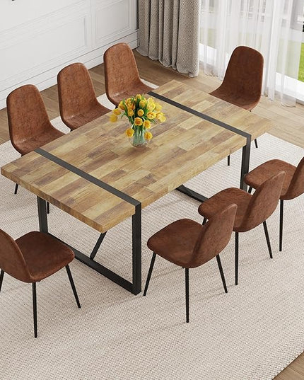 9 Piece Dining Table Set，Dining Room Table Set for 8，71'' Kitchen Table and PU Leather Chairs Set of 8，8 Chair Dining Table Set for Kitchen Dining Room