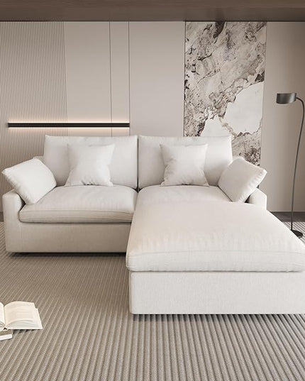 WJShome 83" Cloud Couch Sectional for Living Room, Down Filled Modular Sectional Sofa,L Shaped Sofas with Ottoman,Convertible Couch, Sofa Covers Washable&Replaceable,White