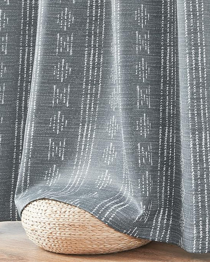 jinchan 95% Blackout Boho Curtains 63 Inch Length for Bedroom White on Grey Geometric Printed Grommet Top Room Darkening Thermal Insulated Window Drapes 2 Panels