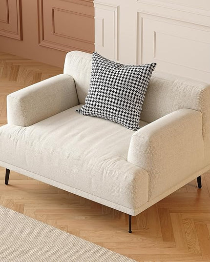 41.3” Modern Upholstered Armchair, Accent Chair with Deep Seat, Fixed Cushions, Sturdy Metal Legs, Easy to Assemble, Beige Fabric Chair for Bedroom or Living Room