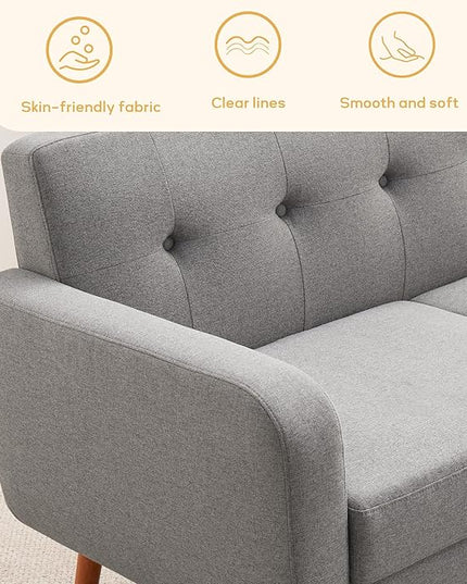 HUIMO Sofa Couch, Mid Century Modern Sofa with Solid Wood Frame, Button Tufted Couch for Bedroom, Living Room, Office, Apartment (Dark Grey, 60 inch)
