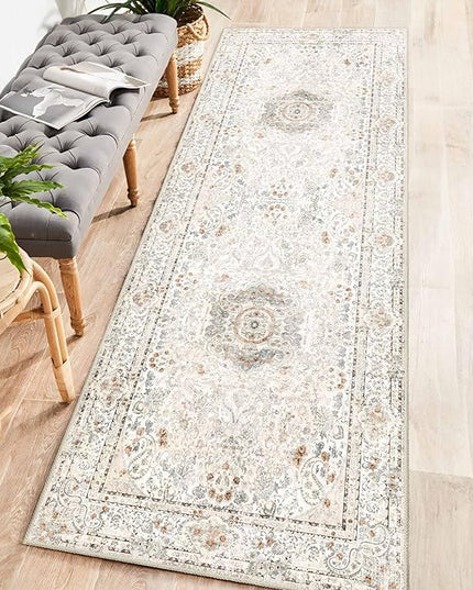 Washable Runner Rug 2x6,Boho Rug Runners Non Slip,Long Rugs for Hallways Kitchen Bedroom Entryway Living Room Bathroom,Vintage Bohemian Distressed Floor Carpet,Beige