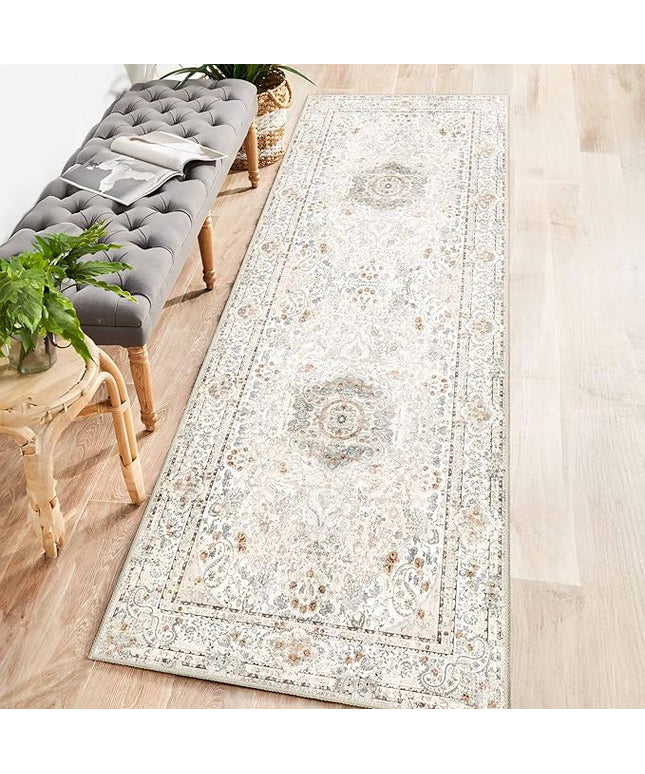 Washable Runner Rug 2x6,Boho Rug Runners Non Slip,Long Rugs for Hallways Kitchen Bedroom Entryway Living Room Bathroom,Vintage Bohemian Distressed Floor Carpet,Beige