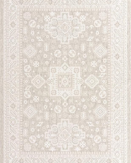 Rugs.com Outdoor Aztec Collection Rug – 8' x 11' Light Gray Flatweave Rug Perfect for Living Rooms, Large Dining Rooms, Open Floorplans