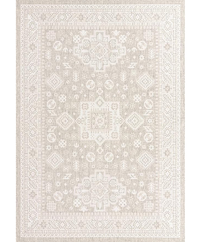 Rugs.com Outdoor Aztec Collection Rug – 8' x 11' Light Gray Flatweave Rug Perfect for Living Rooms, Large Dining Rooms, Open Floorplans