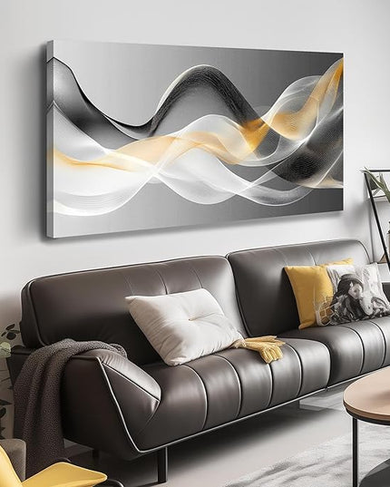 JuhaiArt Abstract Wall Decor Art Gold Canvas Modern Black Picture White Art for Bedroom Office Decoration 24" x 48"