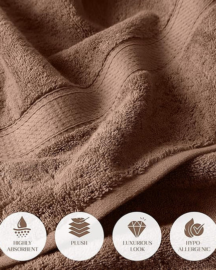Superior Egyptian Cotton Pile Bath Towel Set of 2, Ultra Soft Luxury Towels, Thick Plush Essentials, Absorbent Heavyweight, Guest Bath, Hotel, Spa, Home Bathroom, Shower Basics, Chocolate