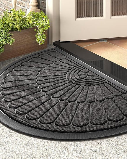 tchdio Door Mat Outdoor Indoor Entrance Doormat-Semicircular Durable Rubber Non Slip Front Door Mat for Outside Inside Entry Entryway Dirt Trapper WelcomeMat for Muddy Paws and Shoes-Grey 17”x30”