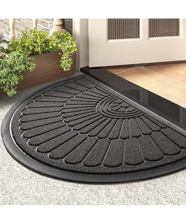 tchdio Door Mat Outdoor Indoor Entrance Doormat-Semicircular Durable Rubber Non Slip Front Door Mat for Outside Inside Entry Entryway Dirt Trapper WelcomeMat for Muddy Paws and Shoes-Grey 17”x30”