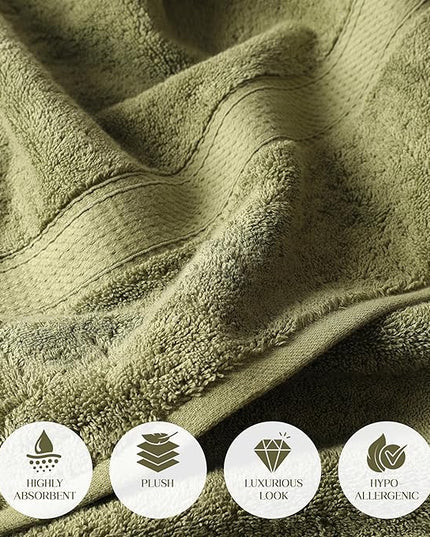 Superior Egyptian Cotton Pile 6 Piece Towel Set, Includes 2 Bath, 2 Hand, 2 Face Towels/Washcloths, Ultra Soft Luxury Towels, Thick Plush Essentials, Guest Bath, Spa, Hotel Bathroom, Forest Green