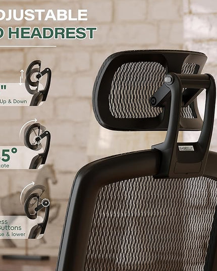 GABRYLLY Ergonomic Office Chair with Footrest, High Back Home Desk Chair - 3D Headrest, Flip-Up Arms, 135° Tilt and Wide Cushion, Heavy Duty Mesh Chairs for Task Computer Gaming,GYB01-FT