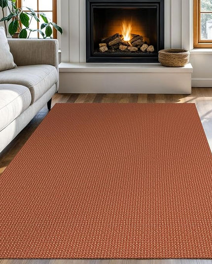 KOZYFLY Washable Area Rug 4x6 ft Non Slip Rubber Backed Living Room Rugs Braided Woven Cotton Kitchen Rugs Indoor Outdoor Entryway Rug Floor Carpet for Dining Living Room Bedroom, Orange/Tan