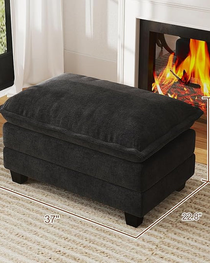 WorthFurni Cloud Couch Ottoman Modular Sectional Sofa, Comfy Deep Seat Cushion for Apartment Living Room Bedroom (Black)