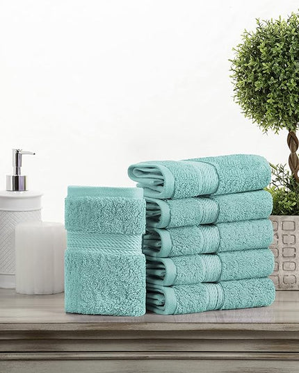 Superior Egyptian Cotton Pile Face Towel/Washcloth Set of 6, Ultra Soft Luxury Towels, Thick Plush Essentials, Absorbent Heavyweight, Guest Bath, Hotel, Spa, Home Bathroom, Shower Basics, Turquoise