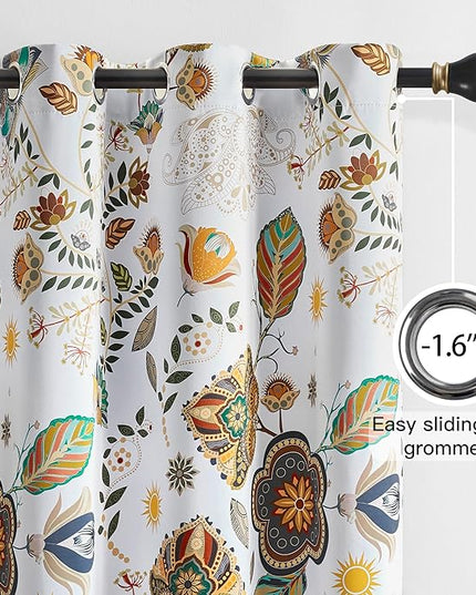 XiDi Vintage Floral Patterned Blackout Curtains 102 Inches Long 2 Panels for Bedroom Living Room Thermal Insulated Luxury Colorful Curtains Botanical Leaf Printed Design Grommet Drapes White 52x102