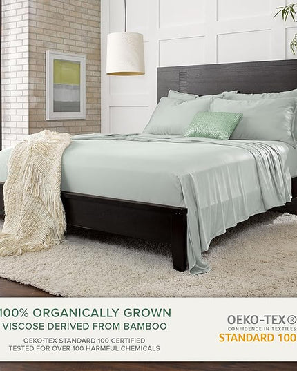 Pure Bamboo Twin Sheets, Genuine 100% Organic Viscose Derived from Bamboo Bed Sheet Set, Luxuriously Soft & Cooling, Double Stitching, 2 Year Quality Promise (Twin, Sea Glass)
