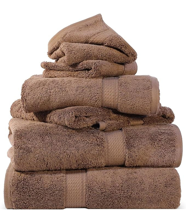 Superior Egyptian Cotton Pile 6 Piece Towel Set, Includes 2 Bath, 2 Hand, 2 Face Towels/Washcloths, Ultra Soft Luxury Towels, Thick Plush Essentials, Guest Bath, Spa, Hotel Bathroom, Chocolate