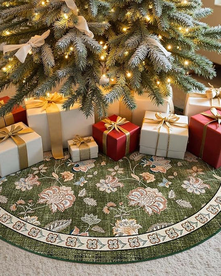 jinchan Elora 5ft Floral Round Rug for Entryway Washable Rug Vintage Romance Christmas Design Non Slip Indoor Doormat Lightweight Low-Profile Throw Carpet for Living Room Dining Room Bedroom, Green