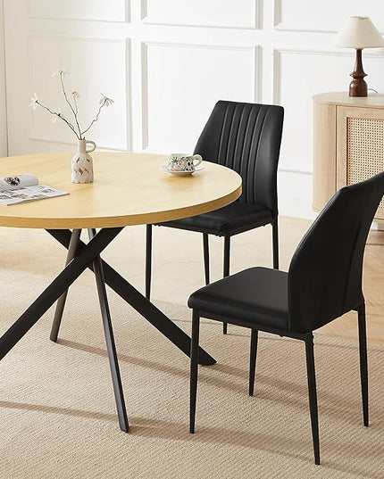45.3 Inch Round Dining Table Set for 4, Mid Century Modern Coffee Set for Dining Room Kitchen Apartment (Cream Table + 4 Black Chairs)