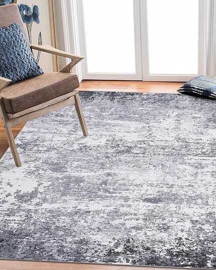 6x9 Modern Abstract Area Rug Non Slip Non Shedding Low Pile Stain Resistant Rug Soft Carpet for Bedroom Living Room, Light Grey