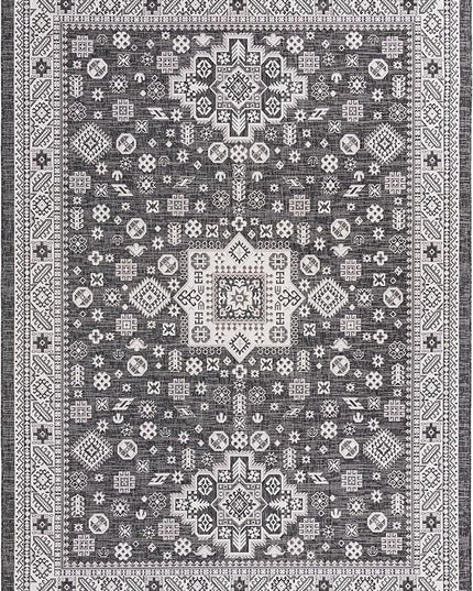 Rugs.com Outdoor Aztec Collection Rug – 10' x 14' Charcoal Gray Flatweave Rug Perfect for Living Rooms, Large Dining Rooms, Open Floorplans