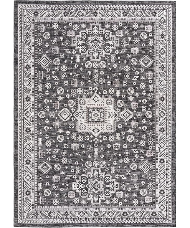 Rugs.com Outdoor Aztec Collection Rug – 10' x 14' Charcoal Gray Flatweave Rug Perfect for Living Rooms, Large Dining Rooms, Open Floorplans