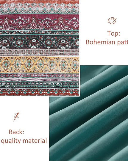 Cottolester Boho Queen Comforter Set 8 Pieces,Orange and Green Bohemian Striped Bed in a Bag,Paisley Soft Microfiber Bedding Comforter Set