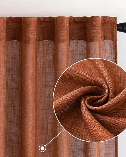 MIULEE Burnt Orange Curtains 72 Inch Length for Bedroom Living Room, Soft Textured Window Drapes Terracotta Rust Boho Fall Decor Semi Sheer Light Filtering Back Tab Rod Pocket Modern, 2 Panels