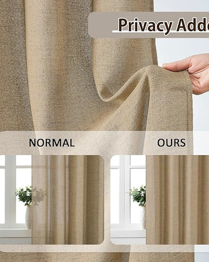 Dark Flax Pinch Pleated Linen Curtains 86 Inches Long Semi Sheer Memory Trained Ripple Fold Curtain with Hooks Back Tab Textured Light Filtering Drapes for Bedroom Living Room 50x86 Set of 2