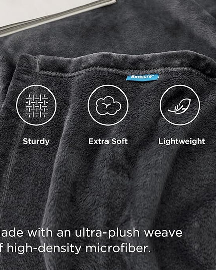 Bedsure GentleSoft Fleece Blanket Twin Size Dark Grey - 300GSM Lightweight Plush Fuzzy Cozy Soft Warm Blanket for Bed, Sofa, Couch, Travel, Camping, 60x80 inches