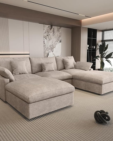 Cloud Couch Modular Sectional Sofa with Ottoman,120inch Down Filled U Shaped 5 Seater Convertible Sofa,Cover Washable and Replaceable Couches for Living Room