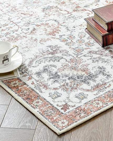 jinchan Kalen Runner Rug 2x8 Washable Hallway Rug Vintage Indoor Thin Retro Floor Cover Distressed Floral Country Lightweight Non Slip Carpet for Entryway Bathroom Bedroom Living Room Stairway Red