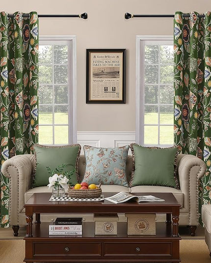 XiDi Green Floral Curtains 102 Inches Long 2 Panels Vintage Patterned Blackout Curtains for Living Room Thermal Insulated Grommet Luxury Cottage Core Botanical Printed Drapes Moss Green 52x102