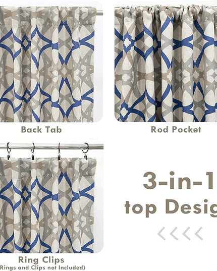 DriftAway Alexander Blackout Curtains for Living Room Linen Blend Pattern Match Thermal Insulated Room Darkening Geo Moroccan Mid Century Back Tab Bedroom Drapes 2 Panels 52 x 63 Inch Linen Navy