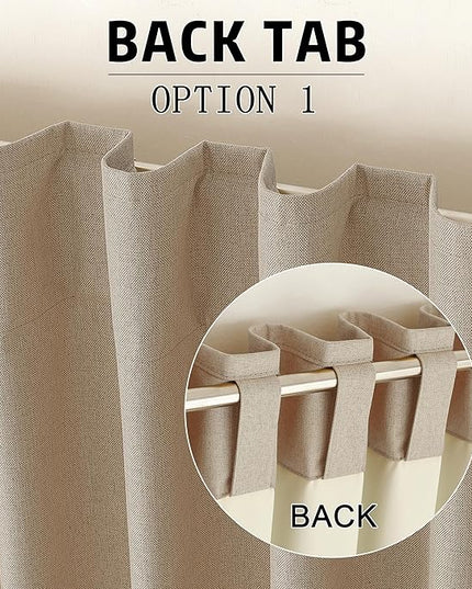 DUALIFE 96 Inch Long Blackout Curtains - Extra Wide Thermal Insulated Sun Block Out Bedroom Linen Curtains 8 ft Window Covering Back Tab Rod Pocket Drapes for Hall Living Room W84 x L96,2 Pcs, Taupe