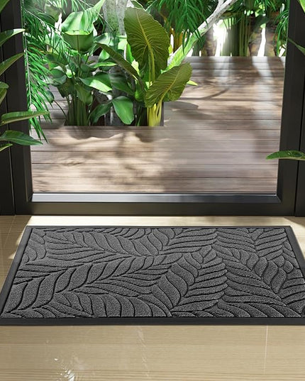 Yimobra Front Door Mat Outdoor Indoor, 29.5x17 All-Season Waterproof Door Mat Outside Entrance, All-Weather Non-Slip Outside Doormat for Garage Patio Entryway, Grey