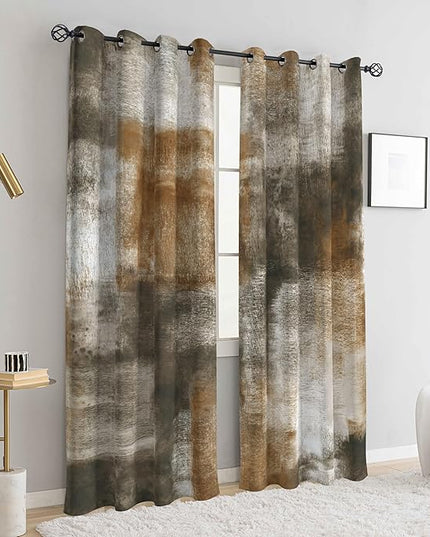 Asuexpect Abstract Curtains for Living Room 2 Panels Abstract Rust Curtain Room Darkening Grommet Window Drapes Modern Decorative Window Treatments for Bedroom, 52x63 Inches, Tan