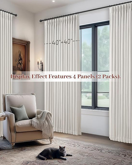 Natural Linen Cream White 92 Inch Curtains 2 Panels Set for Office, Pretty Memory Trained Pinch Pleated Blackout Noise Cancelling Curtain with Hooks Rings for Kids Room 90-92 Length Window Drapes