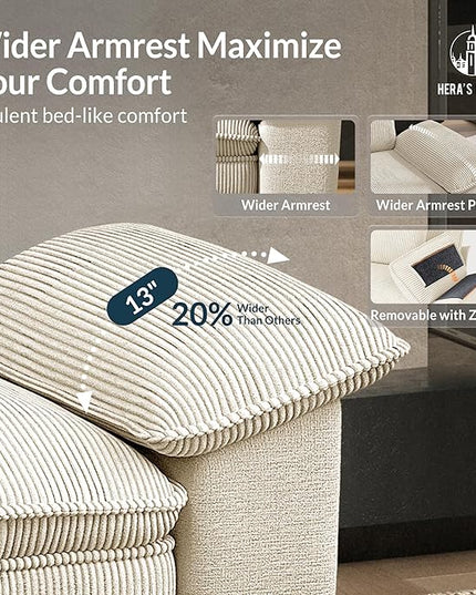 HERA'S HOUSE 158" Modular Sectional Sofa, Oversized U Shaped Couches for Living Room, Comfy Cloud Couch with Ottoman, 6-Seater Deep Seat Sofa with Throw Pillow, Corduroy and Chenille Beige