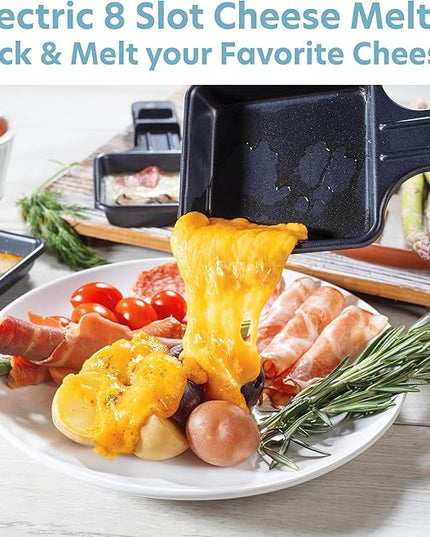 Electric Cheese Raclette Table Grill w Nonstick Grilling Plate & Cooking Stone- Indoor Smokeless Korean BBQ 8 Person Tabletop Cooker Hotplate- Melt, Grill Meat Veggies for Home Dinner Party, Xmas Gift