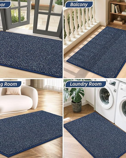 BEQHAUSE Dirt Trapper Door Mat 24" x 36", Non-Slip Washable Doormats Entrance Mat, Dirt Resistant and Absorbent Welcome Mat, Low Profile Floor Mats for Front Back Door and Entryway, Blue