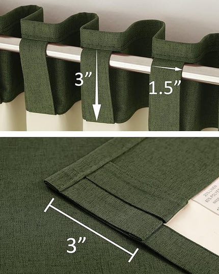 DUALIFE Olive Green Linen Blackout Curtains 132 Inch Length 2 Panels Set for Living Room Bedroom Back Tab Thermal Insulated 100% Black Out Linen Drapes 11 ft Window Curtains 132 Inches Long