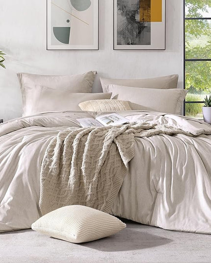 Monbix California King Comforter Set - 7 Pieces Cationic Dyeing Oatmeal Bed in a Bag Cal King Bed Sets with Comforter, Sheets, Pillowcases & Shams, Reversible Bedding Comforters Sets (108 * 92)