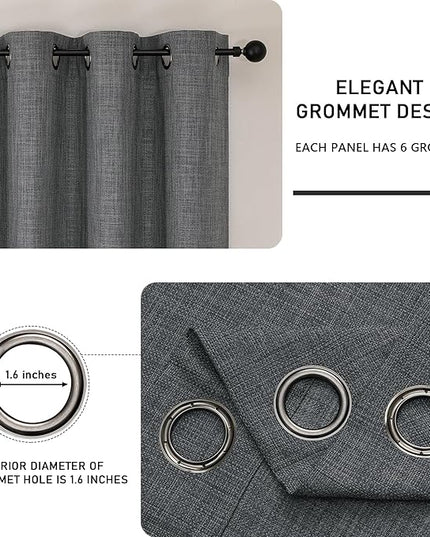 Chyhomenyc Dark Grey Curtains 54 Inch Length 2 Panels for Living Room, Light Filtering Faux Linen Textured Solid Window Curtains, Modern Soft Grommet Drapes for Bedroom, 40Wx54L, 2PCS